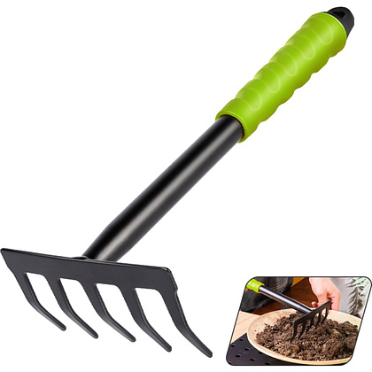 Грабли садовые Deli GS EDL580813, 310 мм, противоскользящая рукоятка, черный, зеленый - 2