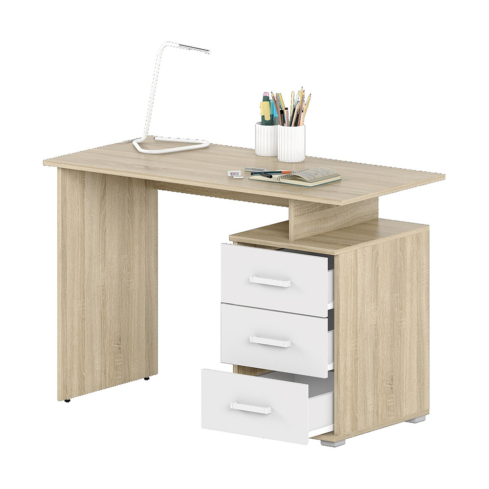 Коллекция ОСЛО Стол письменный Д-СП1, 1150х550х750, дуб Сонома, белый