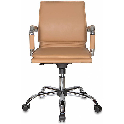 Кресло для руководителя "Бюрократ CH-993" низкая спинка, кожзам, хром, светло-коричневый - 2