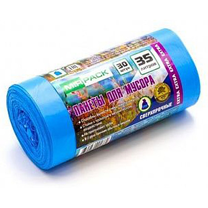 Мешки для мусора ПНД "Mirpack Extra", 12 мкм, 35 л, 30 шт/рулон, синий - 2