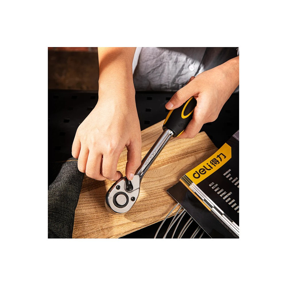 Ключ трещоточный Deli YS EDL2521 1/2", 45Т, 254 мм, с храповым механизмом, черный, желтый - 3