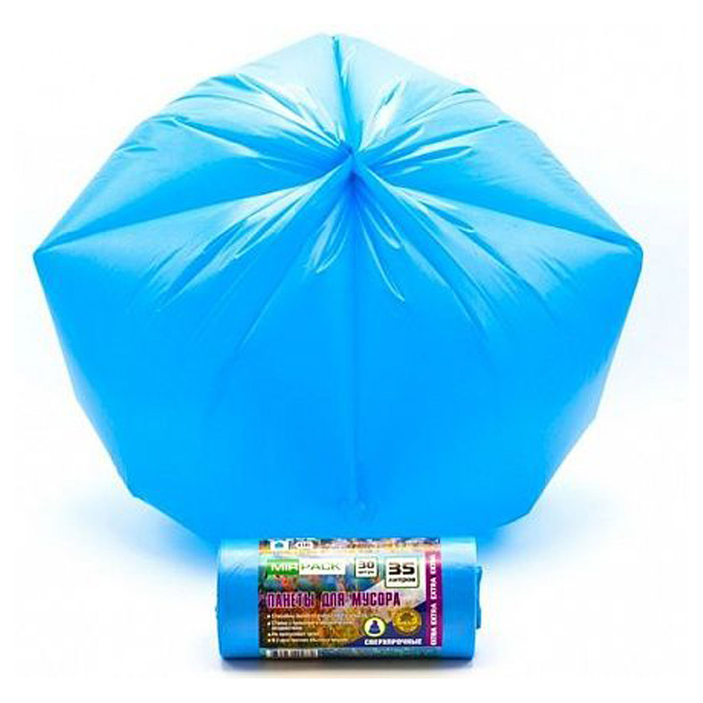 Мешки для мусора ПНД "Mirpack Extra", 12 мкм, 35 л, 30 шт/рулон, синий - 3