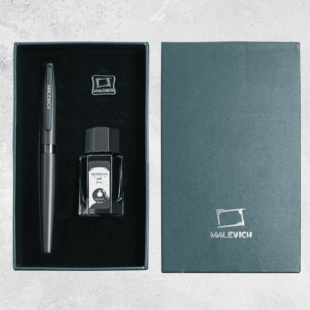 Ручка перьевая EF "Малевичъ", металл, с конвертером, набор чернила + значок, мокрый асфальт - 10