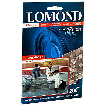 Фотобумага суперглянцевая ярко-белая для струйной фотопечати "Lomond", A6, 20 листов, 200 г/м2
