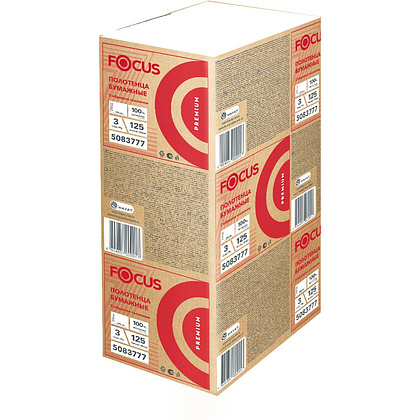 Полотенца бумажные Focus Premium, Z – сложение, 125 листов, 3 слоя, 100% целлюлоза