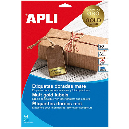 Влагоустойчивые этикетки для лазерного принтера "Apli", 63.5х29.6 мм, 20 листов, золотистый