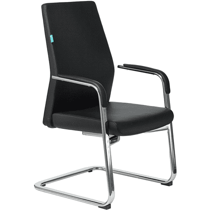 Кресло на полозьях Бюрократ "_JONS-LOW-V", натуральная кожа, черный, металл хром