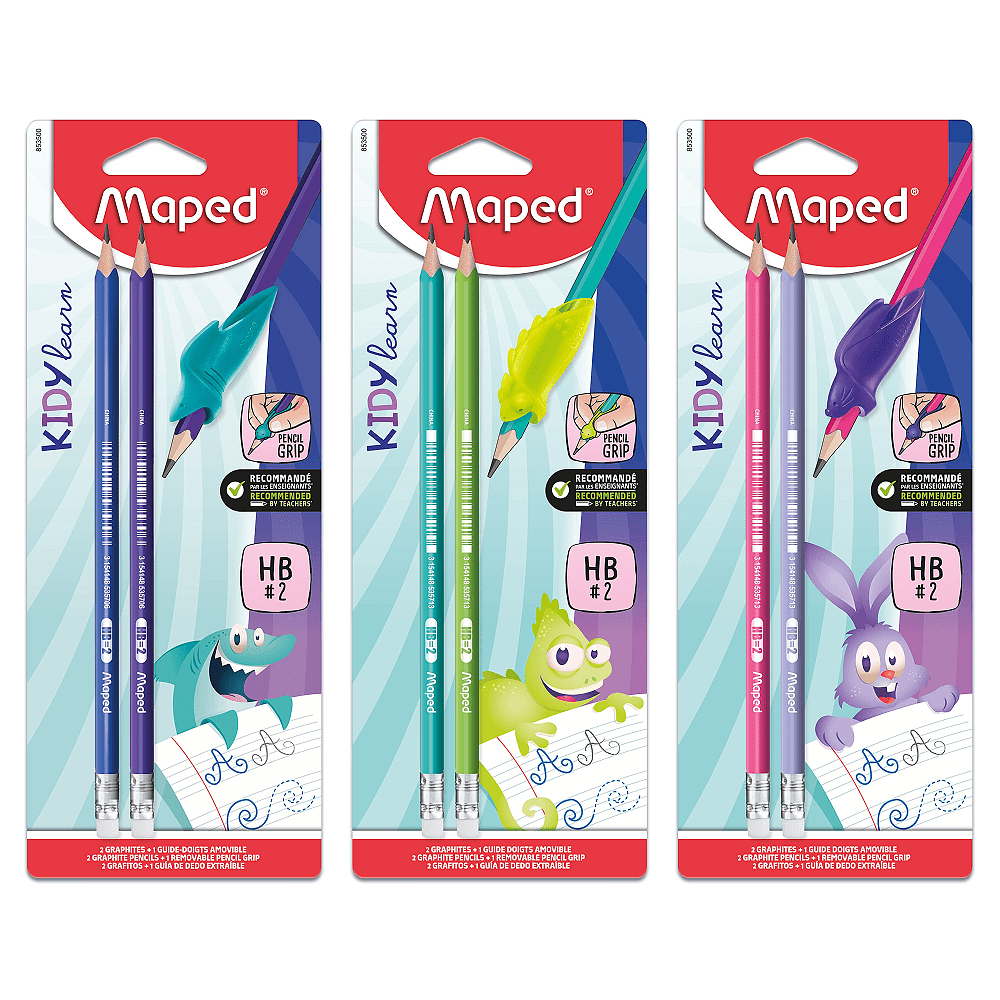 Карандаш простой "Kidy Learn", HB, 2 штуки, с ластиком, блистер, ассорти