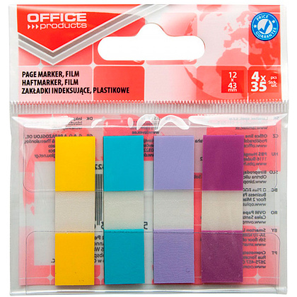 Закладки клейкие "Office products", 12x43 мм, 140 шт, ассорти пастель