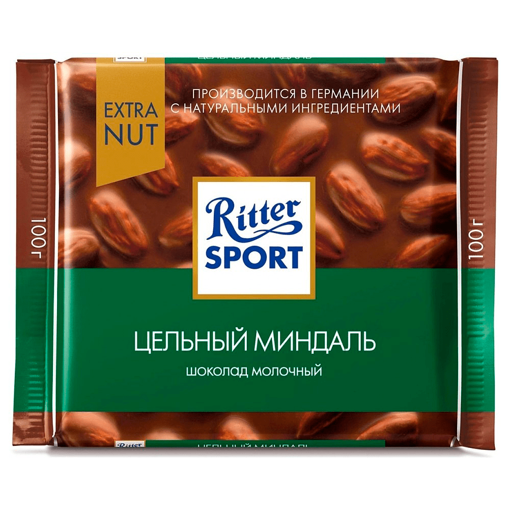 Шоколад молочный "Ritter Sport", 100 г, с цельным миндалем
