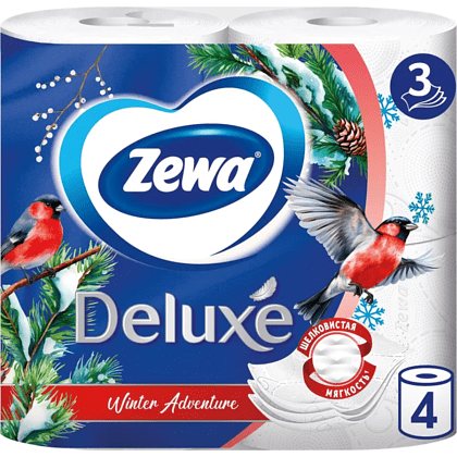 Бумага туалетная "Zewa Deluxe", 3 слоя, 4 рулона