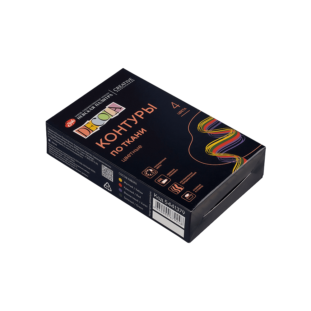 Контур акриловый по ткани "Декола цветные", набор 4 цветов, 18 мл, тубы - 2