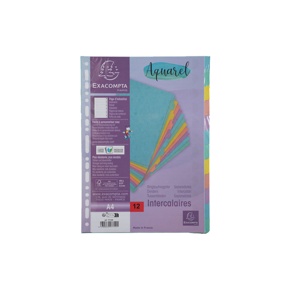 Разделитель "Aquarel", A4, 12 делений, ассорти - 3
