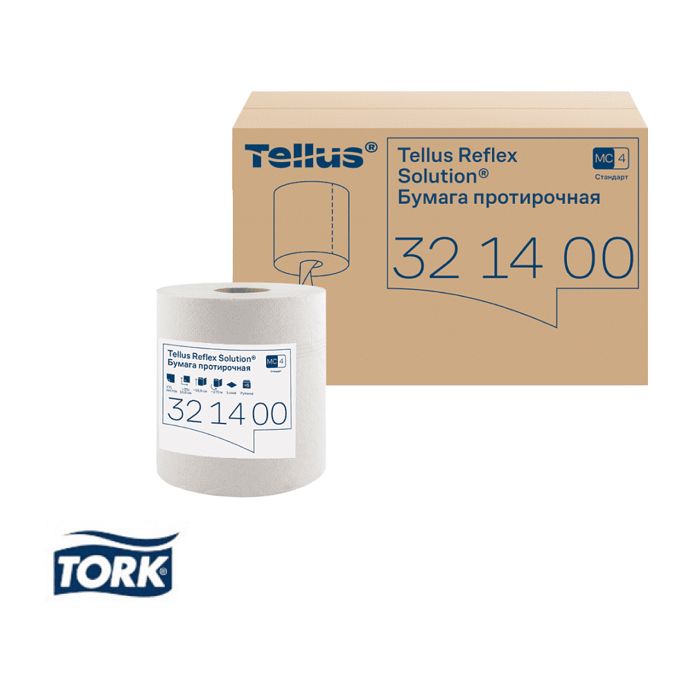 Протирочная бумага Tellus Reflex, Стандарт c центральной вытяжкой, 1 слой, 270 м, MC4