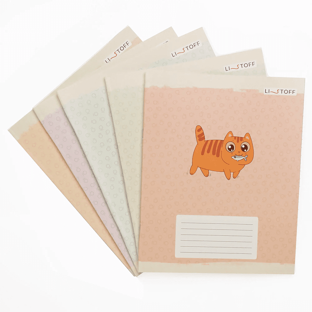 Тетрадь "Котики (Универсальная плашка)", А5, 12 листов, линейка, скоба сбоку, ассорти - 6