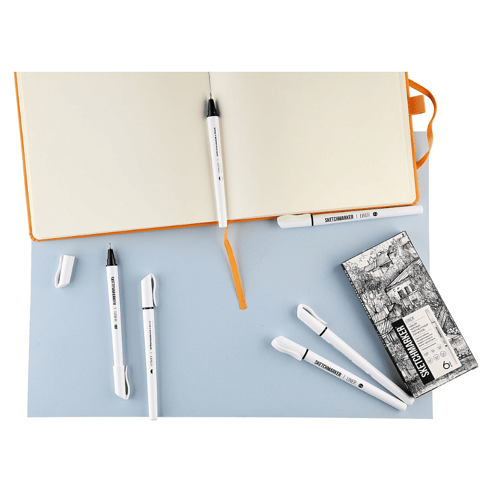 Набор ручек капиллярных "Sketchmarker", 6 шт (0.05, 0.1, 0.2, 0.3, 0.4, 0.5 мм), лайнер, черный  - 4
