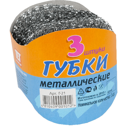 Губка для посуды металлическая TET, d=7.5 см, 3 шт/упак