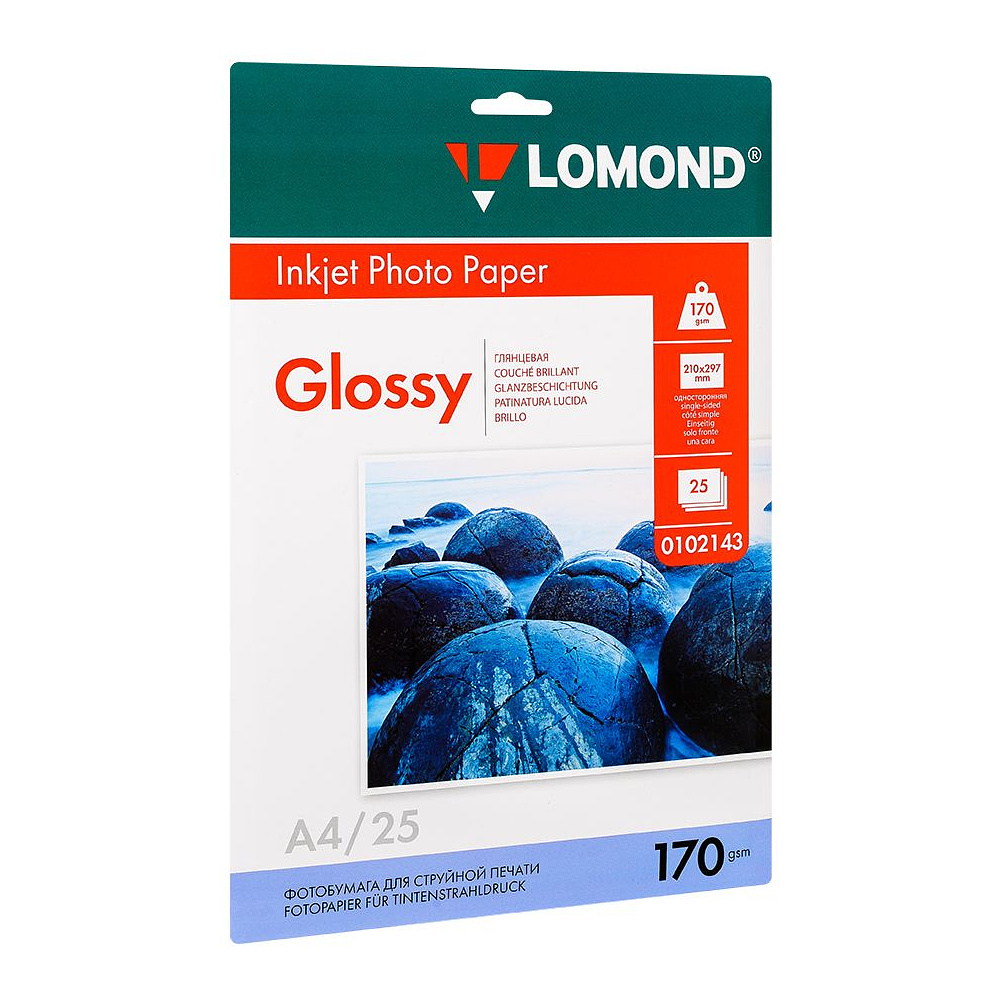 Фотобумага глянцевая для струйной фотопечати "Lomond", А4, 25 листов, 170 г/м2