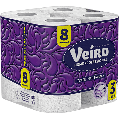 Бумага туалетная "Veiro Home Professional", 3 слоя, 8 рулонов - 2