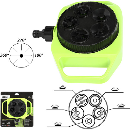 Дождеватель-разбрызгиватель Deli GS EDL581300, 3/4", 5 функций, круговой, ударопрочный пластик, черный, зеленый - 2