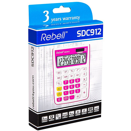 Калькулятор настольный Rebell "SDC-912PK", 12-разрядный, розовый - 2