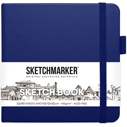 Скетчбук "Sketchmarker", 12x12 см, 140 г/м2, 80 листов, королевский синий