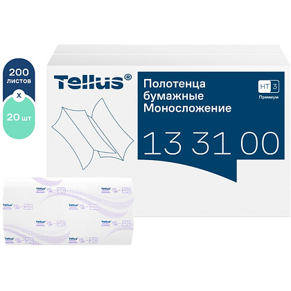Полотенца бумажные Tellus Синглфолд Премиум, листовые, 2 слоя, 200 листов, H3 - 4