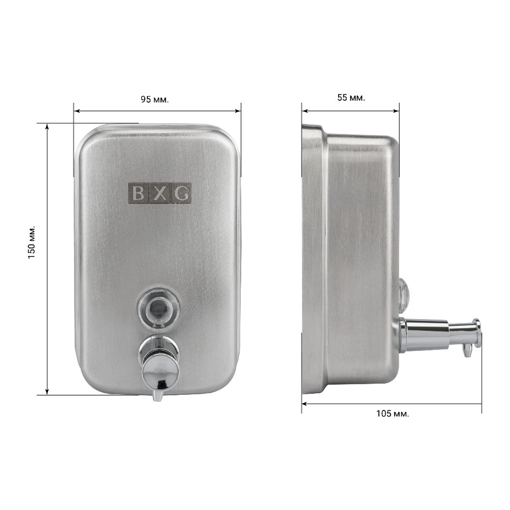 Диспенсер для жидкого мыла BXG "SD Н1-500М", 0.5 л, ручной, металл, серебристый, матовый - 2