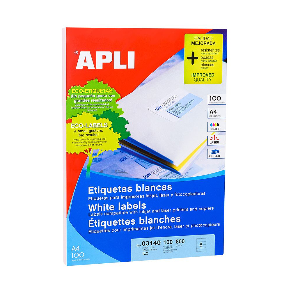 Самоклеящиеся этикетки универсальные "Apli", 105x74 мм, 100 листов, 8 шт, белый