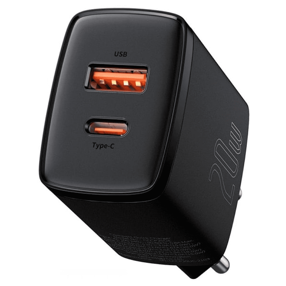 Сетевое зарядное устройство Baseus "CCXJ-B01", Compact Quick Charger USB+Type-C 20W, черный