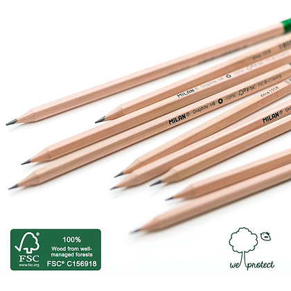Карандаш простой "Milan", HB, с ластиком, бежевый - 3
