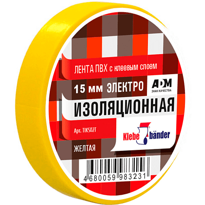 Изолента ПВХ 15х20 желтая Klebebander (TIK502T) 130 мкн, в и/у