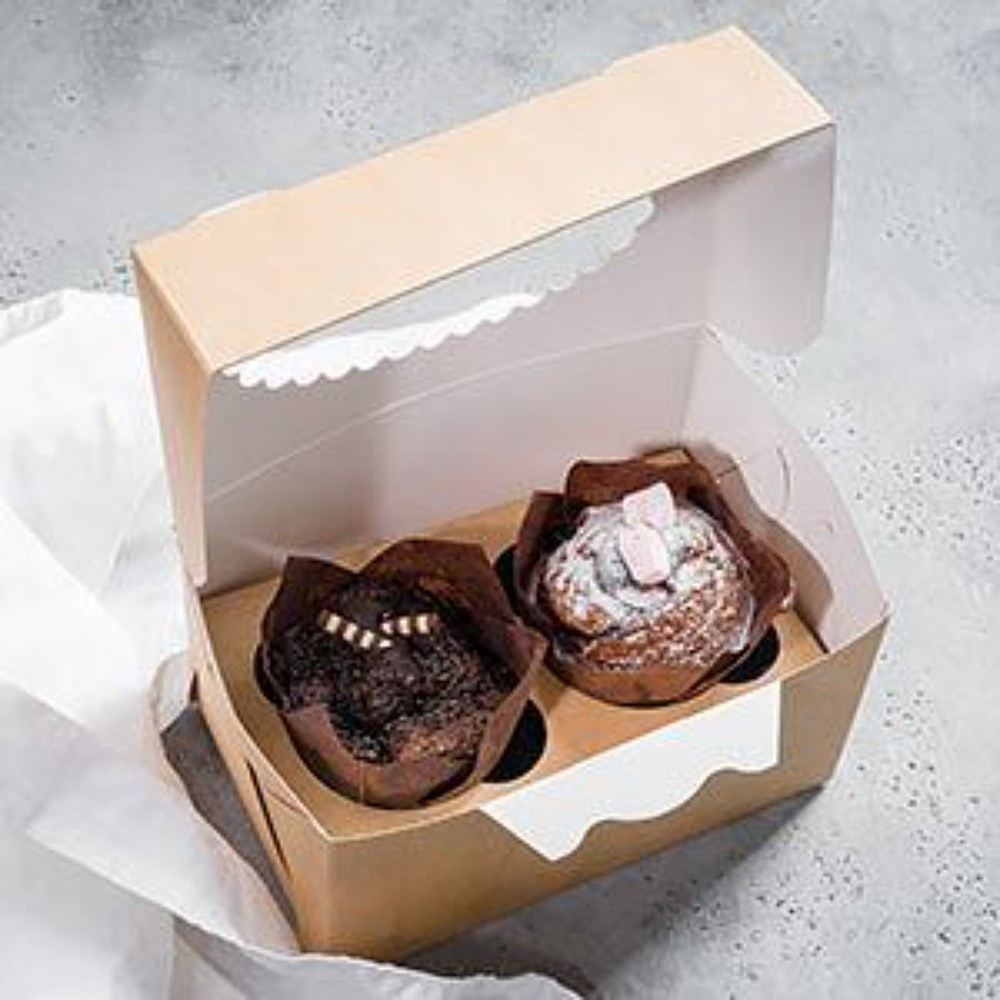 Контейнер бумажный для 2-х маффинов, 200 шт/упак, крафт - 4