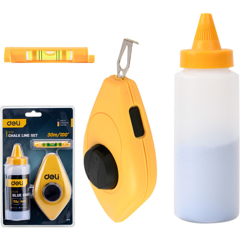 Шнур разметочный Deli YS EDL25, 30 м, мел, уровень - 2