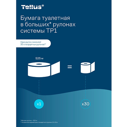 Бумага туалетная Tellus Стандарт ТP1, в больших рулонах, 525 м, 1 слой - 22