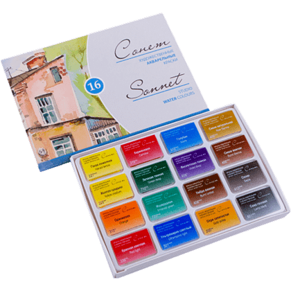 Набор красок акварельных "Сонет", 16 цветов, кюветы