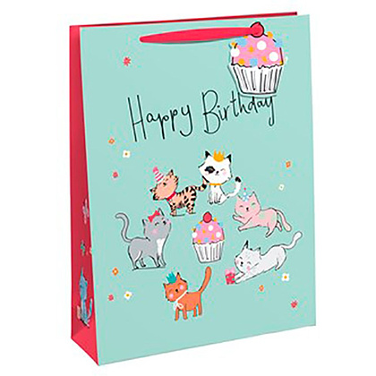 Пакет бумажный подарочный "KITTEN PARTY GIRL", 26.5x14x33 см, разноцветный