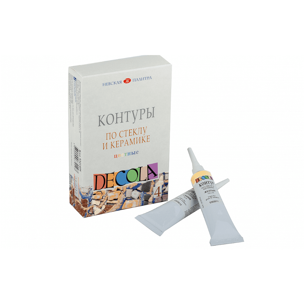 Контур акриловый для стекла и керамики "Декола цветные", набор 4 цвета, 18 мл., тубы