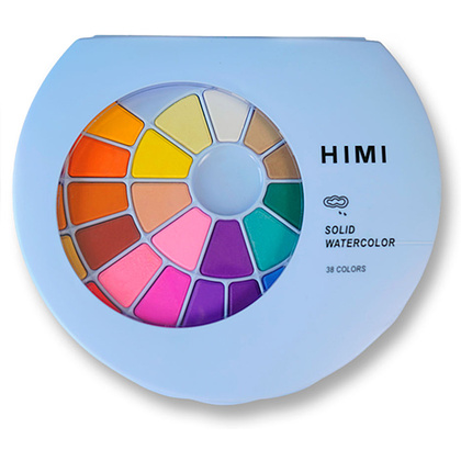 Набор красок акварельных "Himi Miya", 38 цветов, кюветы, голубой футляр