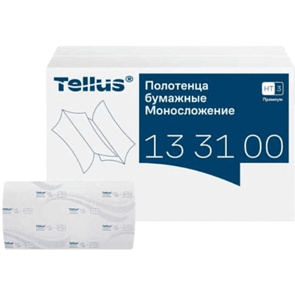 Полотенца бумажные Tellus Моносложение Премиум, листовые, 2 слоя, 200 листов, H3