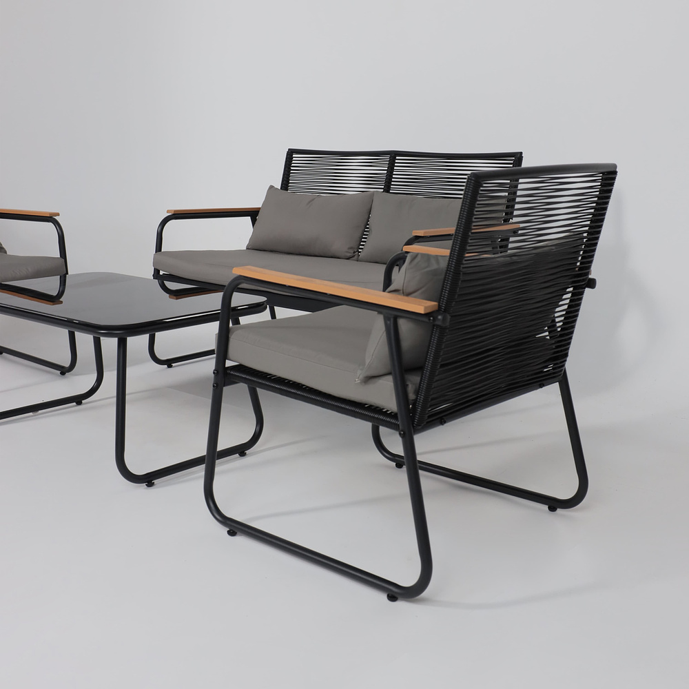 Комплект мебели садовой AksHome GARDENIA (кресло  2 шт, диван 1 шт, стол 1 шт), черный - 20