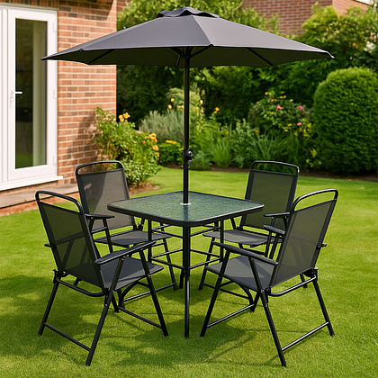 Комплект мебели садовой AksHome PICNIC (стол 1шт, 4 кресла, зонт 1шт), серый, черный - 9