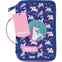 Пенал "Unicorn", 2 отделения, с наполнением, розовый, фиолетовый