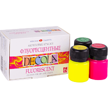 Краска акриловая флуоресцентная "Декола", набор 6 цветов, 20 мл, банки