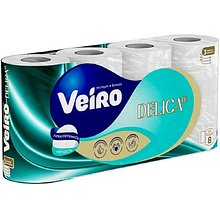 Бумага туалетная Veiro Delicate, 8 рулонов, 3 слоя, белый 