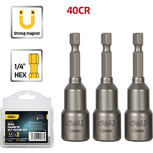 Набор насадок шестигранных магнитных Deli YS EDL4812T, 12 мм, 3 шт, HEX 1/4", серебристый