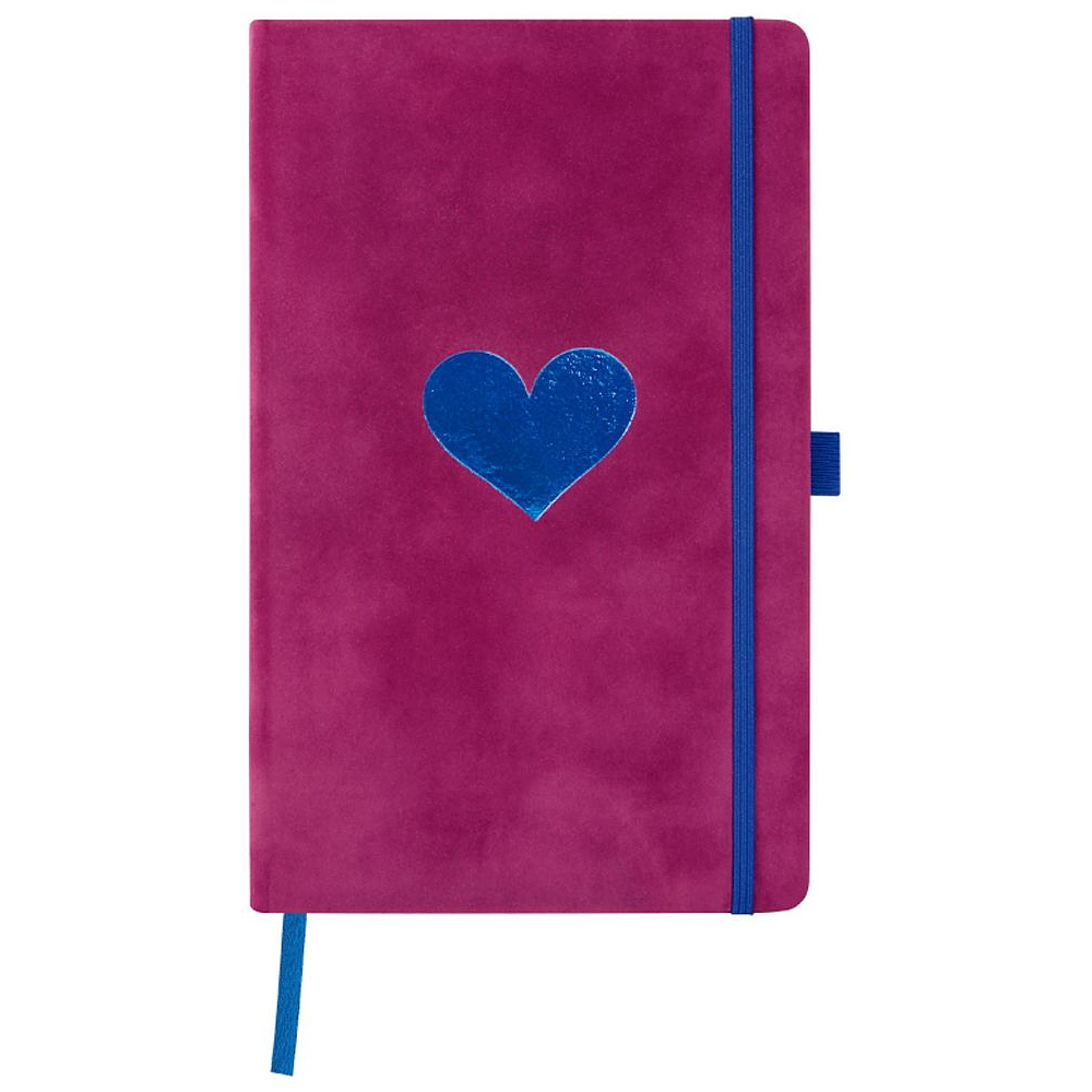 Блокнот "Velluto Heart", А5, 120 листов, линейка, темно-розовый, синий