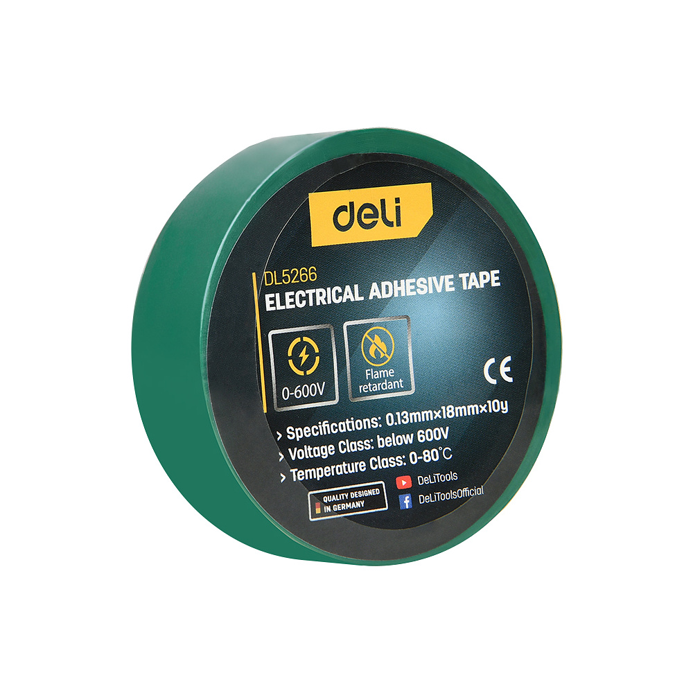 Изолента ПВХ Deli YS EDL5266, зеленая, 18 мм x 10 м, 130 мкм