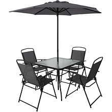 Комплект мебели садовой AksHome PICNIC (стол 1шт, 4 кресла, зонт 1шт), серый, черный