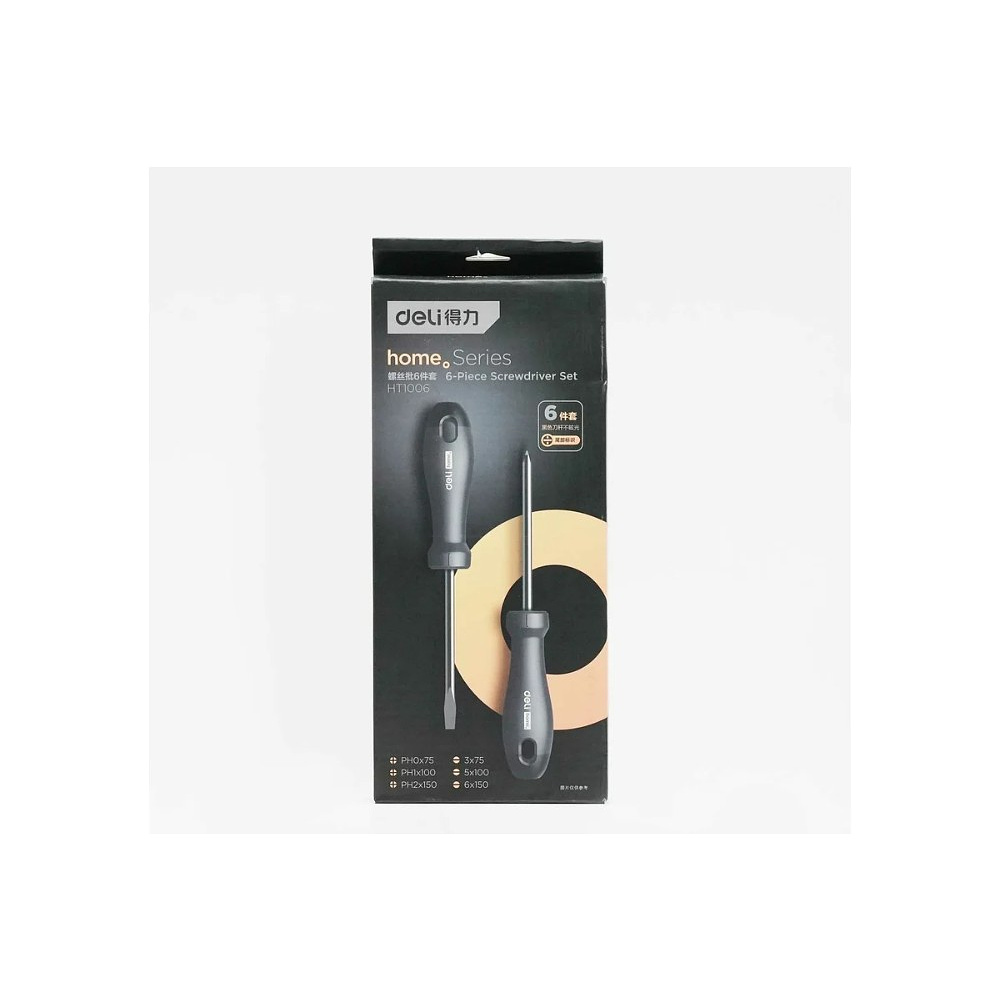 Набор отверток Deli HS EHT1006, 6 шт, Soft Touch, черный - 6
